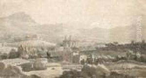 Paysage De La Campagne Aixoise Avec L'eglise De Pourrieres by Jean Antoine Constantin D'Aix