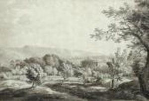 Paysage Provencal Anime, Bastide Pres D'aix En Provence by Jean Antoine Constantin D'Aix