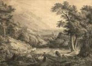 Paysage Provencal Avec Chapelle Et Pont by Jean Antoine Constantin D'Aix