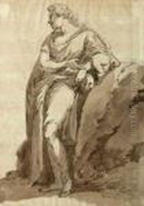 Homme Drape Accoude A Un Rocher Homme Drape Accoude A Un Rocher