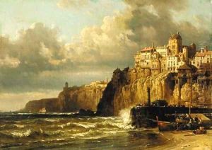 Coastal scene by Charles Euphraisie Kuwasseg