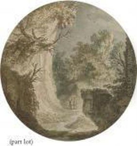 Two Clerics Entering A Ravine In A Wooded Landscape