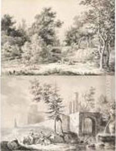Promeneurs Et Lavandieres Dans Un Paysage De Riviere Promeneurs Et Lavandieres Dans Un Paysage De Riviere