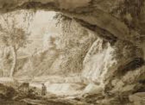 Un Couple Avec Un Ane Dans Une
Grotte Dans Un Paysage Rocheux Avec Une Batisse A L'arriere-plan - view 1