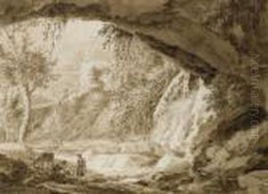 Un Couple Avec Un Ane Dans Une
Grotte Dans Un Paysage Rocheux Avec Une Batisse A L'arriere-plan by Jean Antoine Constantin D'Aix