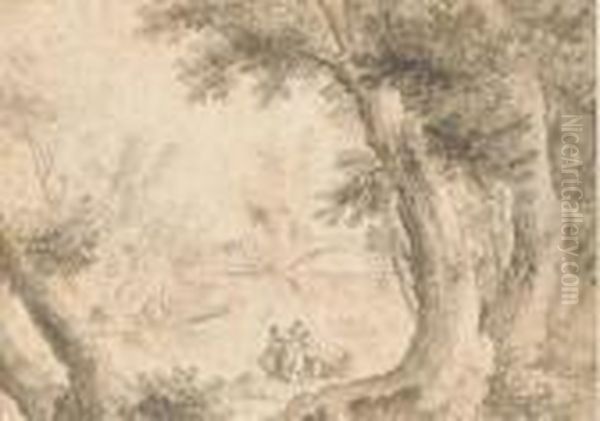 Un Paysage Fluvial Avec Des Blanchisseuses - view 1