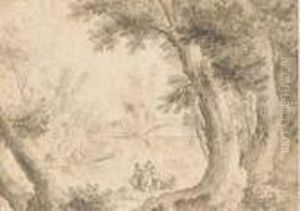 Un Paysage Fluvial Avec Des Blanchisseuses by Jean Antoine Constantin D'Aix