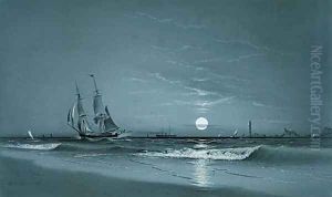 Entrance to Harbor--Moonlight by David Johnson Kennedy