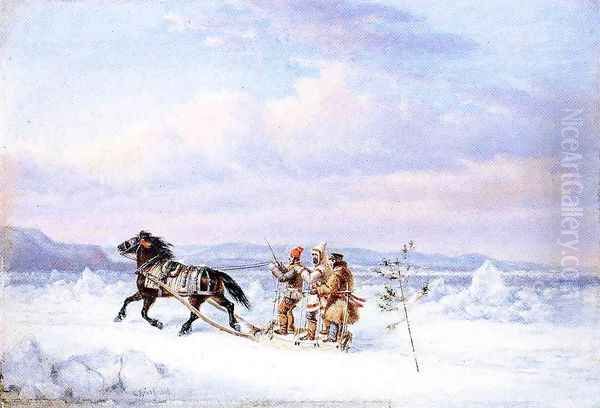 Huntsmen in Horsedrawn Sleigh - view 1