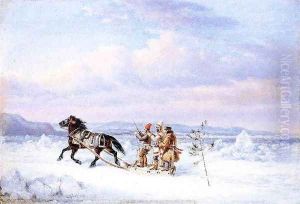 Huntsmen in Horsedrawn Sleigh by Cornelius David Krieghoff
