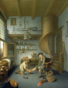A Barber surgeon tending a peasants foot by Issac Koedyck (Koedijck)