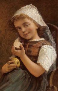 Girl with a Slice of Bread and an Apple