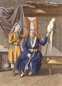 Votyak Women Spinning by E. Karnejeff