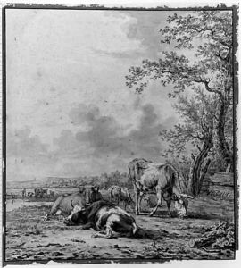 Cattle resting and grazing near a Stream by Jan Kobell