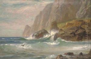 Waves crashing against a rocky cove