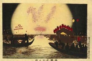 Fireworks over Sumida River at Ryogoku (Ryogoku Hanabi no zu)