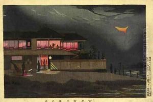 View of Ariakebashi in Imado (Imado Ariakebashi no kei) by Kobayashi Kiyochika