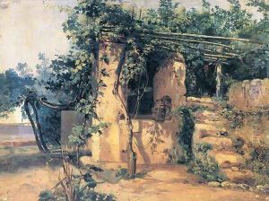 A Vine-Covered Terrace with a Well and a View of the Sea by Johann Baptist Kirner