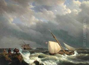 Vessels on a Lee Shore in a Gale of Wind by Johannes Hermanus Koekkoek Snr