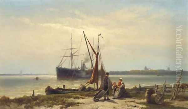 A steamship anchored in a river - view 1