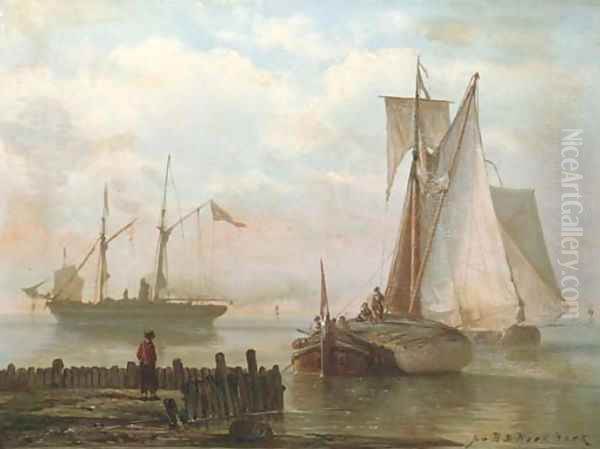 Sailing vessels and a steamship on a calm - view 1