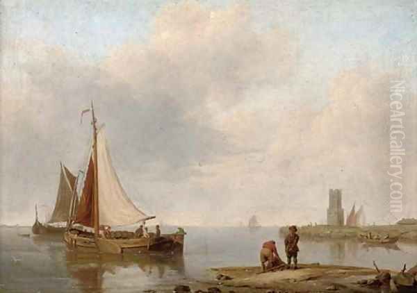 Barges in a calm off the Dutch coast - view 1