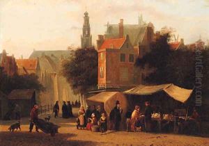 Market Day in a Dutch Town by Johannes Hermanus Koekkoek Snr