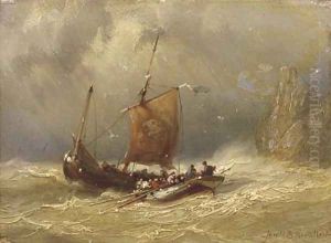 Setting out on choppy waters by Johannes Hermanus Koekkoek Snr