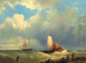 Shipping off the coast by Johannes Hermanus Koekkoek Snr