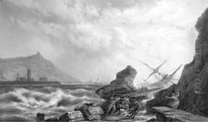 A schipwreck by Johannes Hermanus Koekkoek Snr