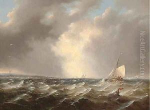 A stiff breeze offshore by Johannes Hermanus Koekkoek Snr