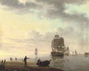 Men-o'war and other shipping in an offshore anchorage Men-o'war and other shipping in an offshore anchorage
