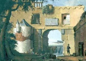 Ruins in an Italian landscape by Joseph Augustus Knip
