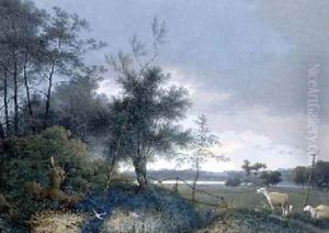 Landscape with a fox chasing geese by Joseph Augustus Knip