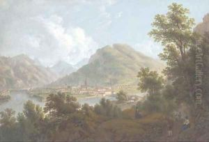 The confluence of the rivers Talfer and Eisak at Bolzano by Joseph Augustus Knip