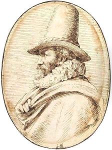 Self-portrait in a hat, in profile to the left, bust-length by Hendrick de Keyser