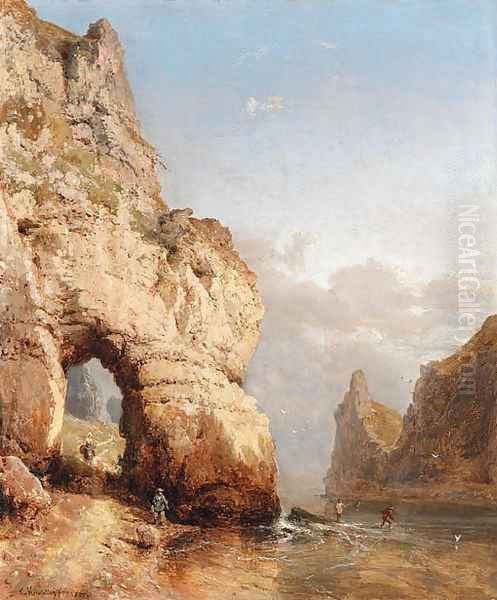 Fisherman on a rocky coast - view 1