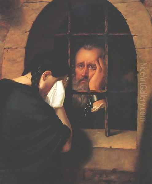 Janos Jablonczai Pethes Says goodbye to his Daughter at the Window of the Dungeon at Leopoldvar in 1674 - view 1