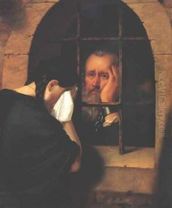 Janos Jablonczai Pethes Says goodbye to his Daughter at the Window of the Dungeon at Leopoldvar in 1674 by Balint Kiss