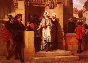 Faust and Mephistopheles Waiting for Gretchen at the Cathedral Door by Wilhelm Koller