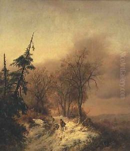 Winter scene with figures by Cornelis Kruseman