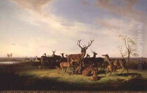 A Herd of Deer in a Sunlit Pasture by Theodor Julius Kiellerup