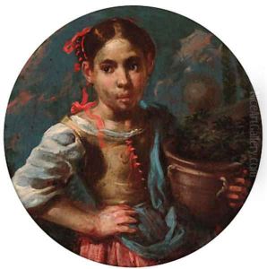 An allegory of summer a girl holding an earthenware pot with flowers by Bernhard Keil, Monsu Bernardo