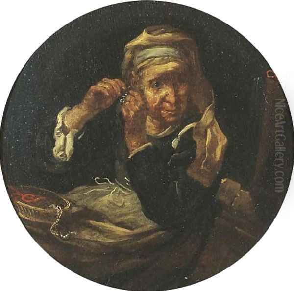 An old lady at her toilet - view 1