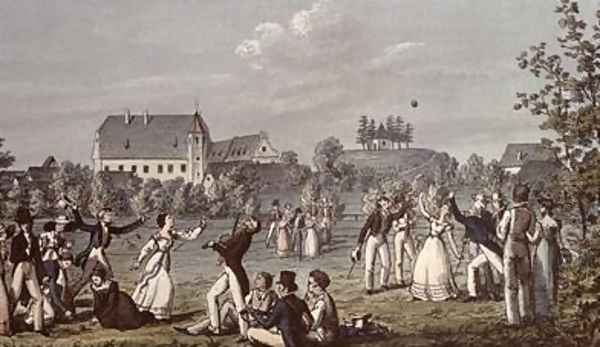 Ball Games at Atzenbrugg with Franz Schubert 1797-1828 and friends seated in the foreground - view 1