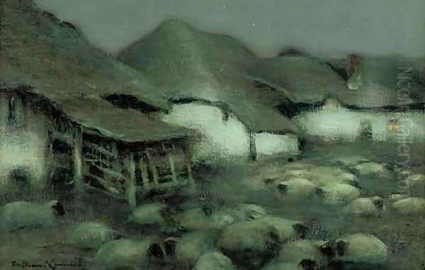 Sheep in an evening landscape - view 1