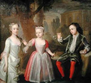 The Second Earl of Egmont and his Sisters in a Landscape by George Knapton