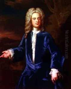 Portrait of a gentleman in a blue velvet coat by Sir Godfrey Kneller