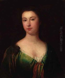 Portrait of a lady, bust-length, in a green dress