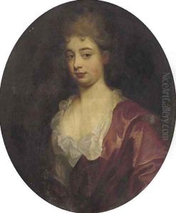 Portrait of a lady, bust-length, in a red dress